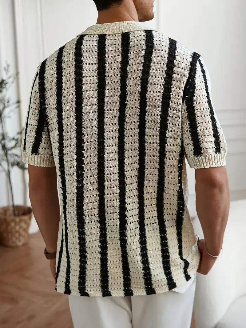 Gestreiftes Kurzarm-Highlight Herren Sommer Stilvoll Strickhemd.