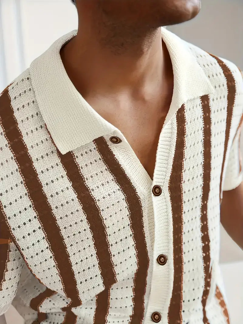 Gestreiftes Kurzarm-Highlight Herren Sommer Stilvoll Strickhemd.