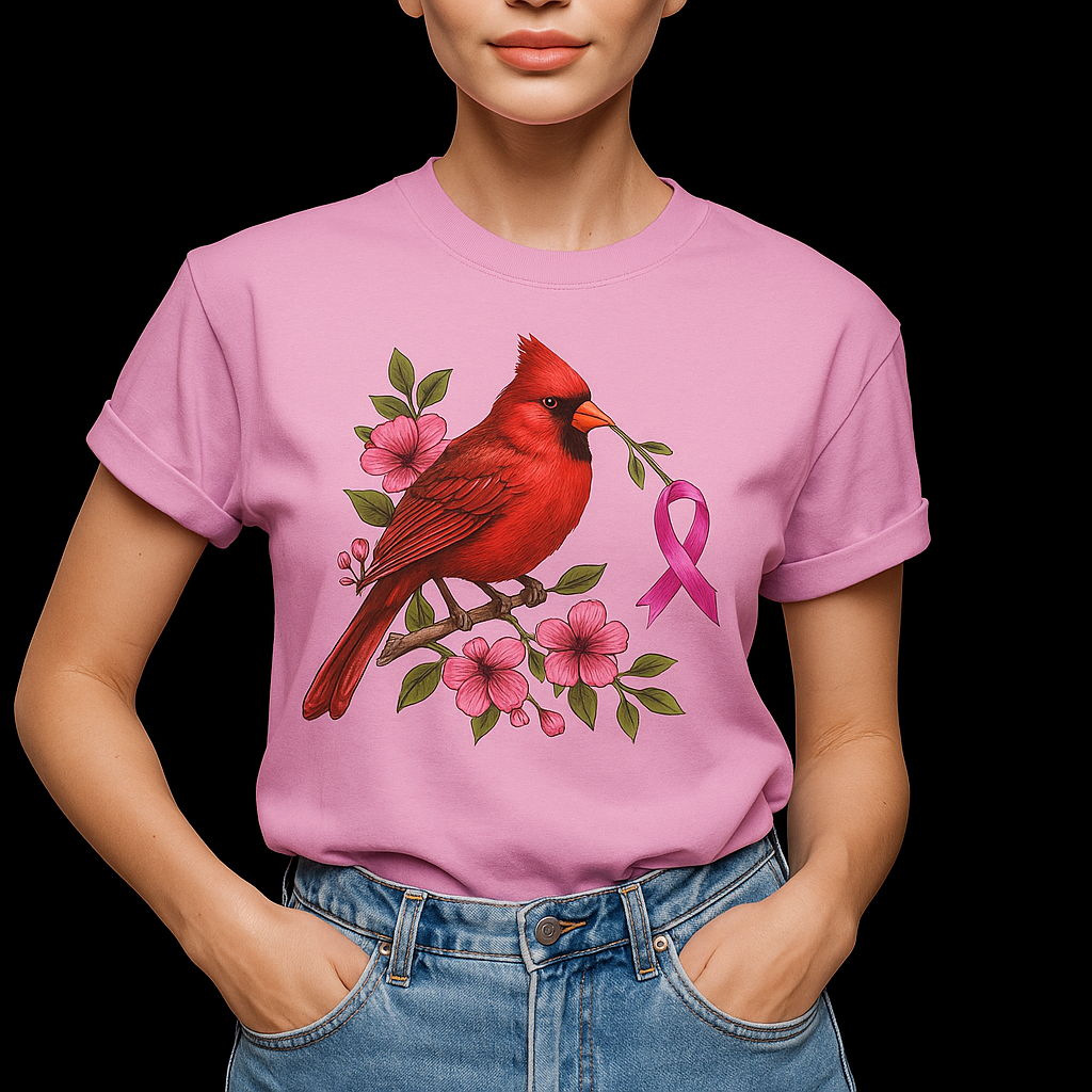 T-Shirt Roter Kardinal der Hoffnung – Brustkrebsmonat Edition