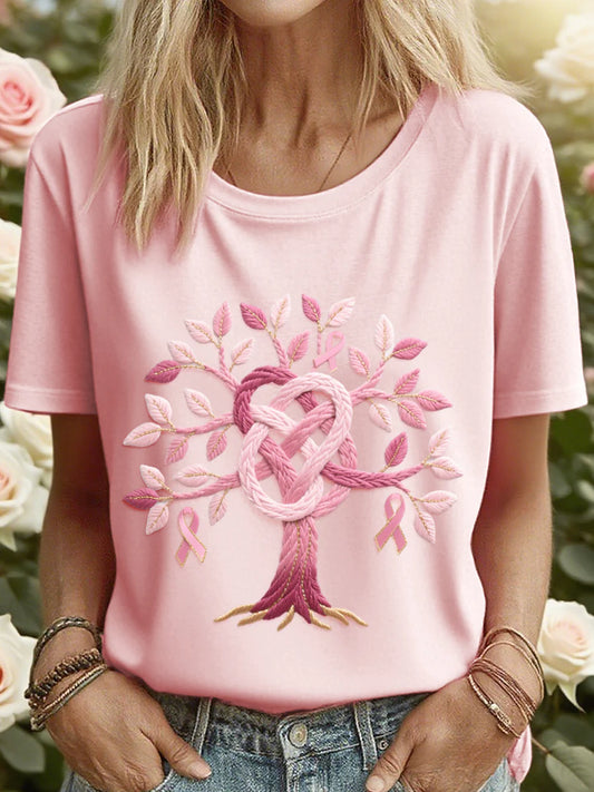 T-Shirt Baum des Lebens – Rosa Hoffnung – Brustkrebsmonat Edition