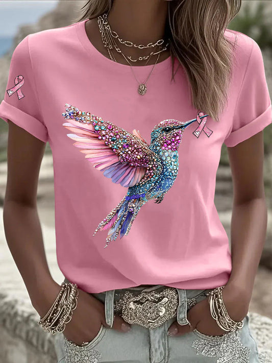 Glitzer-Kolibri Pink Ribbon T-Shirt