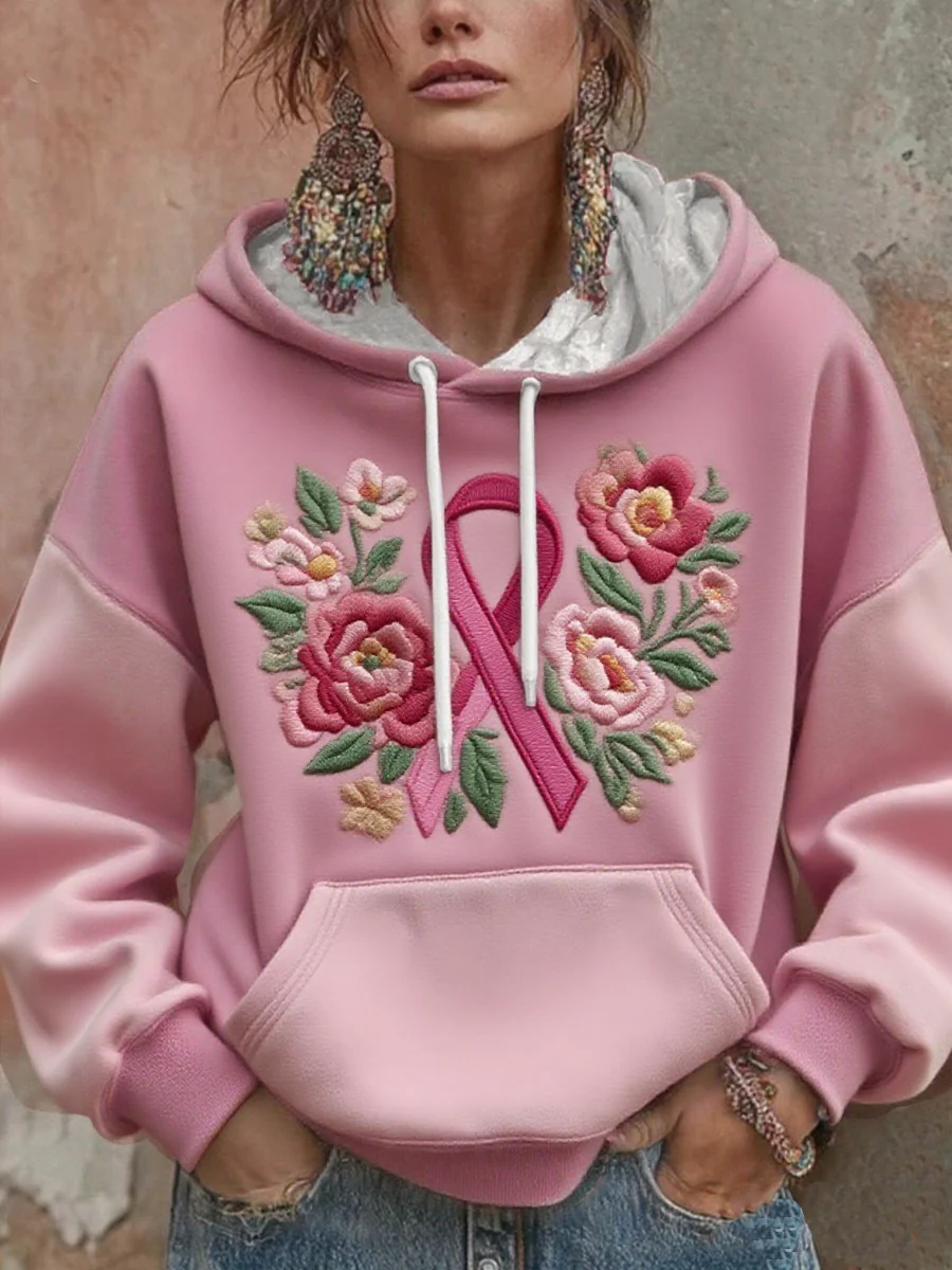 Kapuzenpullover Blumen der Stärke – Brustkrebsmonat Edition