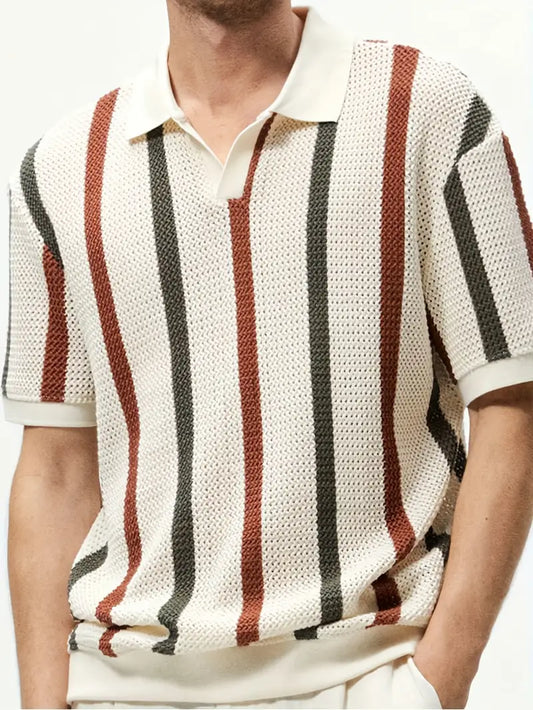 Herren Freizeit Ausschnitt Gestreiftes Strickoberteil.