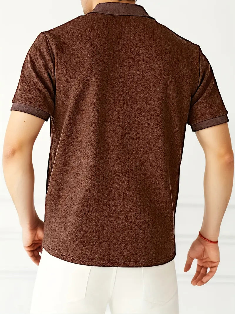 Herren-Sommerhemd – Kurzarm mit geometrischem Muster, kontrastierendes Farbblockdesign.