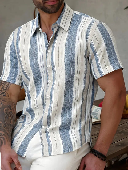 Sommer Neues Herren-Kurzarmhemd: Bequemes Gestreiftes Casual Shirt für Reise- und Urlaubsstil
