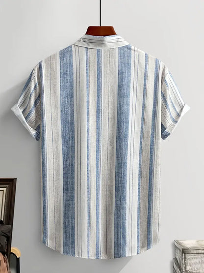 Sommer Neues Herren-Kurzarmhemd: Bequemes Gestreiftes Casual Shirt für Reise- und Urlaubsstil