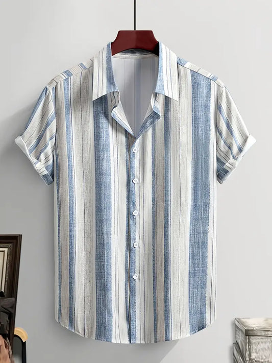 Sommer Neues Herren-Kurzarmhemd: Bequemes Gestreiftes Casual Shirt für Reise- und Urlaubsstil