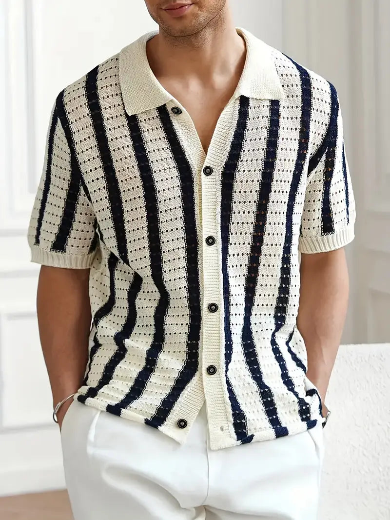 Gestreiftes Kurzarm-Highlight Herren Sommer  Stilvoll Strickhemd.