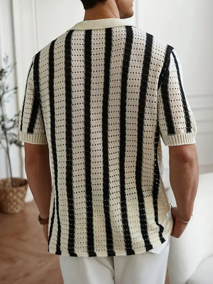 Gestreiftes Kurzarm-Highlight Herren Sommer  Stilvoll Strickhemd.