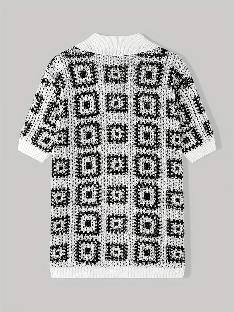 Strickjacke für Herren – Schwarz-weißes Karomuster, leichter Button-Down-Pullover für halbformelle und legere Kleidung.