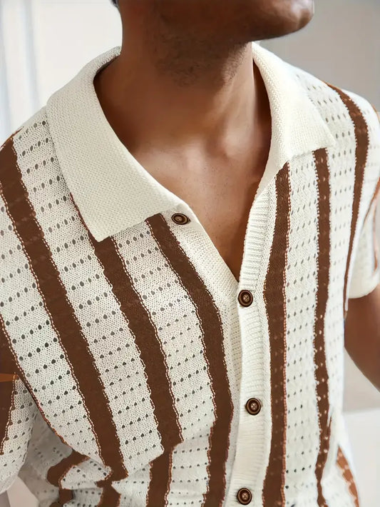 Gestreiftes Kurzarm-Highlight Herren Sommer  Stilvoll Strickhemd.