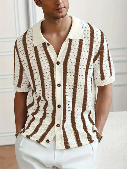 Gestreiftes Kurzarm-Highlight Herren Sommer  Stilvoll Strickhemd.