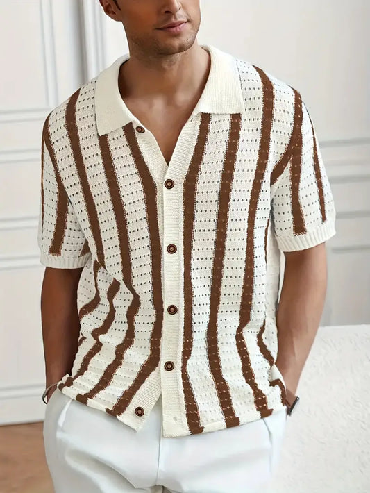 Gestreiftes Kurzarm-Highlight Herren Sommer  Stilvoll Strickhemd.