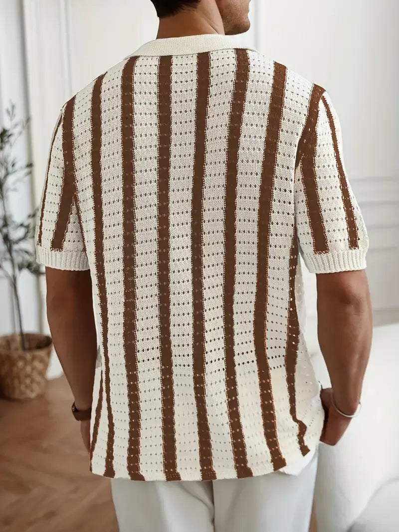 Gestreiftes Kurzarm-Highlight Herren Sommer  Stilvoll Strickhemd.