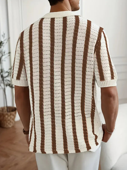 Gestreiftes Kurzarm-Highlight Herren Sommer  Stilvoll Strickhemd.