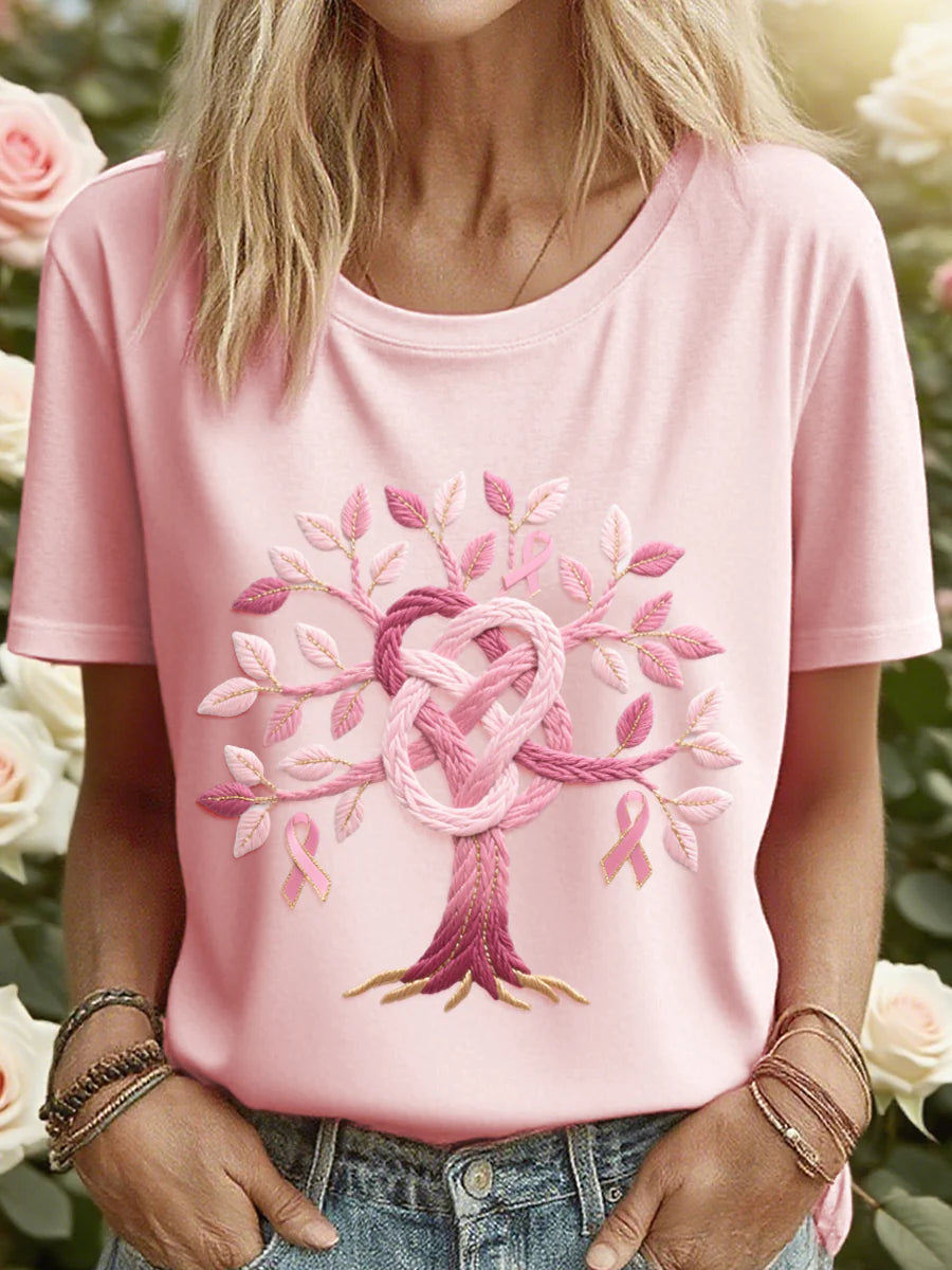 T-Shirt Baum des Lebens – Rosa Hoffnung – Brustkrebsmonat Edition