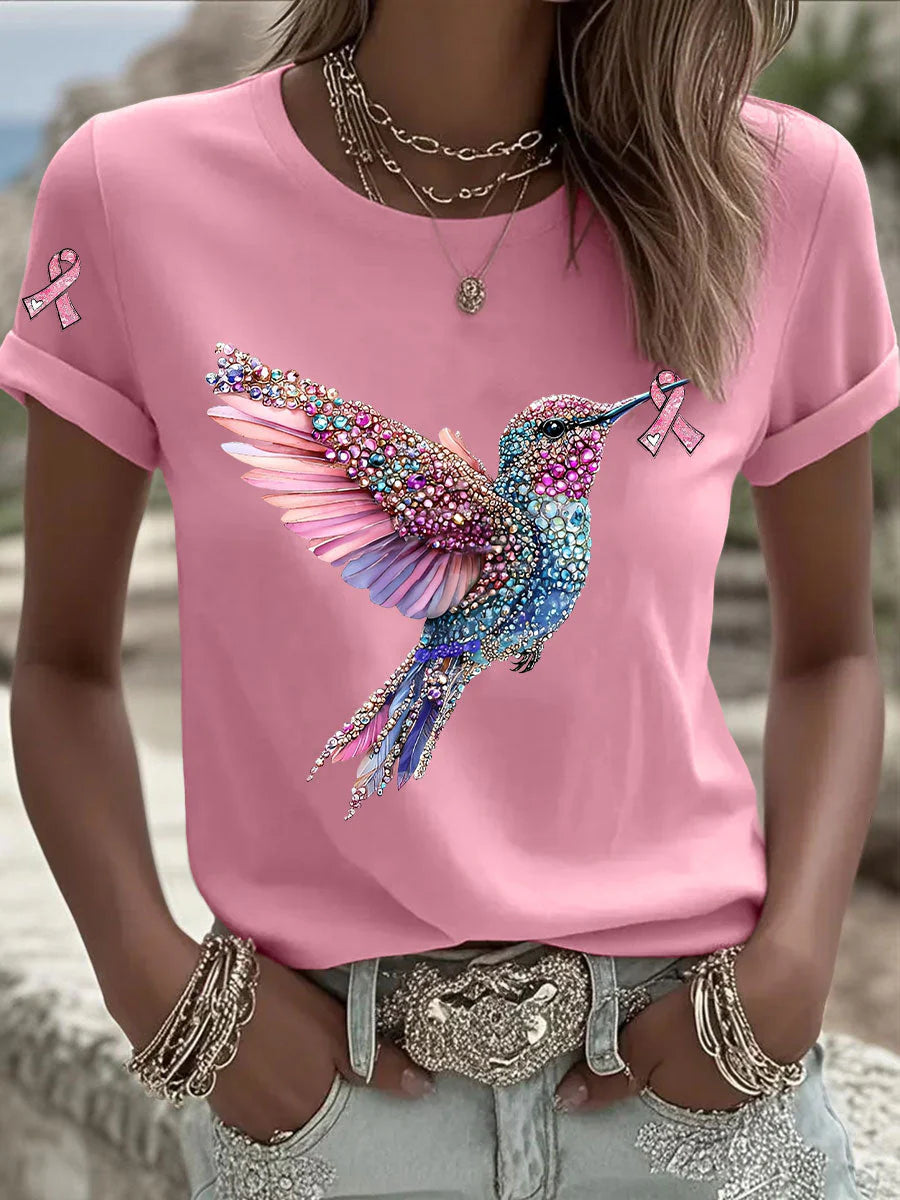 Glitzer-Kolibri Pink Ribbon T-Shirt